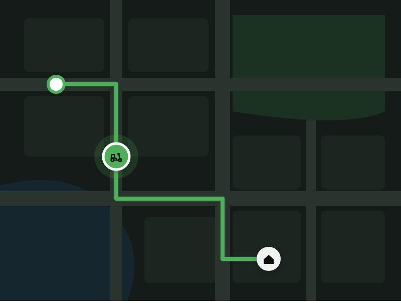 Live route from Tulsi Rasoi to home (sample map)